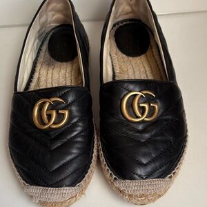 Gucci Black Espadrilles with Gold Logo
